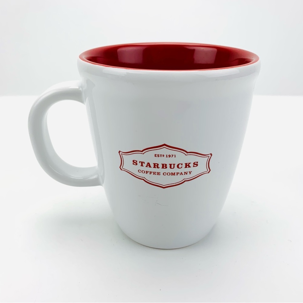 Starbucks 2006 Abbey Red Rimmed Ceramic Collectible 13 fl Oz Mug White Red